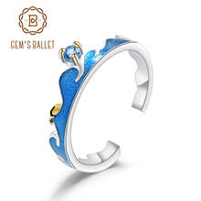 Женское кольцо с натуральным голубым топазом GEM'S, регулируемое кольцо из стерлингового серебра 925 пробы с эмалью ручной работы 2024 - купить недорого