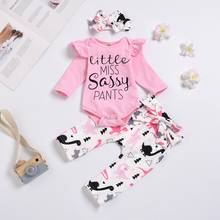 Newborn  Baby Clothes Set Newborn Baby Girls Long Sleeve Letter Printed Romper+Dinosaur Pants+Headband Set Baby Girl Clothe 2024 - buy cheap