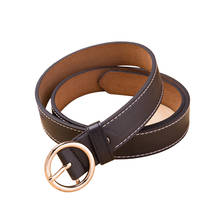 Cinturón de cuero de imitación para mujer, cinturón clásico de Color sólido con hebilla redonda, a la moda, superventas 2024 - compra barato