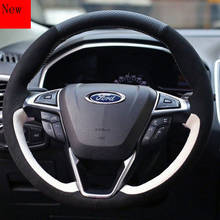 Customized Hand-stitched Leather Suede Carbon Fibre Car Steering Wheel Cover for Ford Mondeo Edge Kuga Escort Car Accessories 2024 - buy cheap