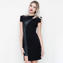 Women Sexy Pu Leather Sheath Party Dress Ladies Sleeveless Black Patchwork Elegant Dress 2020 New Spring Mini Dress Vintage 2024 - buy cheap