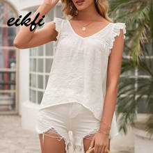 EIKFI Solid Back Tie Bandage Women T-shirts Summer OfficeLadies V Neck Butterfly Armhole Backless Casual Loose Tops and Shirts 2024 - buy cheap