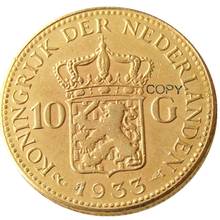 Holanda 1933 wilhelmina i, moeda de ouro folhada a ouro 10 2024 - compre barato