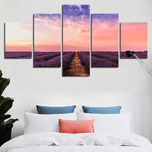 Lavanda pôr-do-sol paisagem quadros em tela moderna casa decoração da parede fotos 5 peças modular flores poster arte impressão 2024 - compre barato