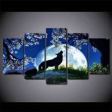 Howling Wolf Blue Moon Night e Home Decor Canvas Print 5 Pcs HD Wall Art Modern Pictures Living Room Modular No Frame 2024 - buy cheap