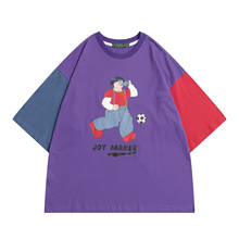 Harajuku solto casual camisa feminina verão novas senhoras oversized camiseta topos cor bloco de manga curta algodão tshirt dos desenhos animados 2024 - compre barato