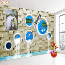 Teste Padrão do tijolo 3d Rolos Paredes Wallpapers Mural Sala Papel De Parede para TV Fundo papel de Parede Papers Home Decor Fluxo De Água Golfinho 2024 - compre barato