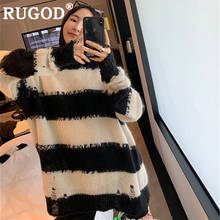 RUGOD 2019 Korean stripe women knitted sweaters Fashion round neck long sleeve loose pullovers ladies Auturm oversized woman top 2024 - buy cheap