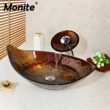 Monite Leaf Chrome Waterfall Tap Washbasin Tempered Glass Hand-Painted Waterfall Lavatory Bathroom Sink Brass Faucet Mixer 2024 - buy cheap