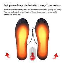 Usb aquecido sapato palmilhas de eva de aquecimento de inserção de sapato térmica trimable lavável unisex almofada de meia tamanho 35-44 2024 - compre barato