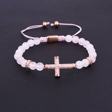 Fashion New Design Women Bracelet CZ Pave Cross Charm Natural Stone Braided Beads Bracelet Women Lady 2024 - buy cheap