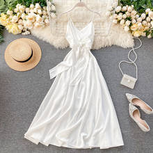Vestido de fiesta Retro de mujer, vestido largo ajustado de corte en A, cuello en V, Sexy, blanco, elegante, Midi, novedad de 2021 2024 - compra barato