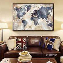 Espectacular mapa del mundo azul Simple, carteles de estilo nórdico moderno, sala de estar en lienzo para decoración de imágenes artísticas, pintura sin marco 2024 - compra barato