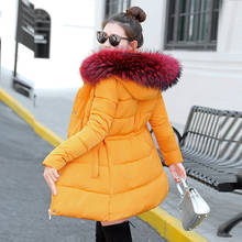 Женская зимняя куртка с капюшоном и воротником из искусственного меха енота, длинная пуховая хлопковая парка, женские толстые теплые куртки, свободное повседневное пальто 2024 - купить недорого