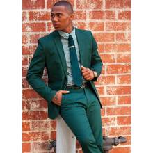 Fashion Green One Button Groomsmen Notch Lapel Groom Tuxedos Men Suits Wedding/Prom Best Man Blazer ( Jacket+Pantst) 2024 - buy cheap