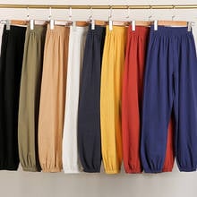 Pantalones de algodón y lino con cintura elástica para mujer, pantalón bombacho suave, holgado, informal, Delgado, de Color sólido, para primavera y verano 2024 - compra barato