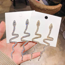 2022 New Trend Korean Luxury Snake Exaggerated Snake-shaped Long Stud Earrings For Women Gold  Zircon Punk Earring Bijoux 2024 - buy cheap