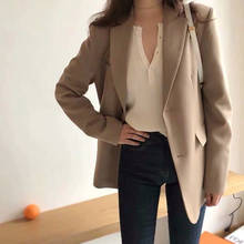 Blazer feminino casual com bolsos, jaqueta slim, roupa de trabalho de manga comprida para escritório, para primavera 2024 - compre barato