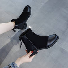 Bota feminina plana plataforma tornozelo, calçado feminino preto cadarço médio sdf45 2024 - compre barato