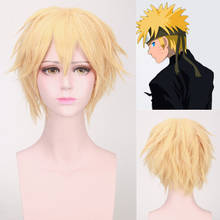 Ninja uzumaki-peruca curta e reta, resistente ao calor, cabelo sintético, loiro e dourado, para cosplay 2024 - compre barato