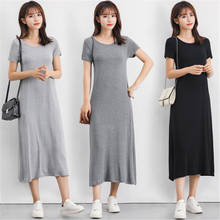 Modal Knitted Summer Dress Solid Short Sleeve O-Neck Casual T-shirt Dress Fashion Plus Size Loose Long Vestidos Maxi Beach Robe 2024 - buy cheap