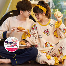 Couple Pajamas Set Cute Yellow Pizza Print Pijamas Men Cotton Sleepwear Women Long Sleeves Long Pants Homewear Comfort Pyjamas 2024 - buy cheap