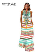 Wayoflove vestido feminino listrado, casual, de praia, longo, sem mangas, moda verão 2021 2024 - compre barato