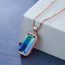 Rectangle Rainbow Stone Pendants Necklaces For Women Vintage Fashion Rose Gold Chain Multicolor Zircon Necklace Wedding Jewelry 2024 - buy cheap