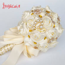 Wedding Bouquets Ivory Cream Bridal Bouquet Gold Finishing Diamond Pearls Bridesmaid Holding Artificial Flowers Mariage AW0168 2024 - buy cheap