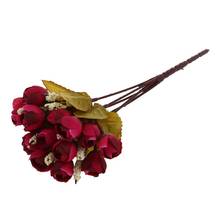 Pano de seda flor artificial 15 cabeças, mini decoração para casa de casamento, pequenas rosas, decoração de buquê (vinho vermelho de outono) 2024 - compre barato