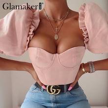 Glamaker Sexy tanque camis tops streetwear Das Mulheres fora do ombro ruffles puff manga safra de verão top Feminino elegante festa cropped top 2024 - compre barato