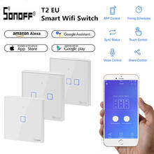 Sonoff t1/t2 eua/ue inteligente wifi interruptor de luz de parede 1 2 3 gang toque/wifi/app remoto interruptor de toque de parede inteligente com alexa google casa 2024 - compre barato