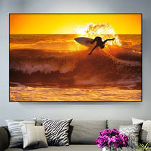 Pintura de tela de surfe com ondas na parede, paisagem, temporário, posteres e impressões, imagens de arte de parede para decoração da sala de estar 2024 - compre barato