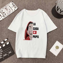Camiseta feminina com estampa da casa de papel, camiseta casual com máscara dalí 2024 - compre barato