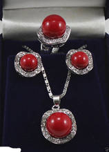 Conjunto de pendientes de perlas de concha del Mar del Sur rojo/blanco de 10mm y 14mm, anillo, collar, colgante 2024 - compra barato