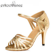 Evkoodance prática mulher latina sapatos de couro ouro salsa sapatos 8.5cm salto alto latina salsa sapatos de dança de salão frete grátis 2024 - compre barato