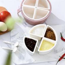Jarra de tempero de cozinha com tampa e colher, caixa de plástico dividida para tempero de cozinha, jarra de açúcar criativo, acessórios de cozinha 2024 - compre barato