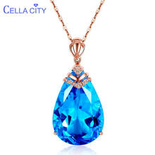 Cellacity Water Drop Shaped Aquamarine Silver 925 Jewelry Large Gemstones Pendant Necklace for Women Rose Gold Color Wedding 2024 - buy cheap