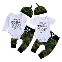 Infant Baby Boys Fall Outfits, Cute Short/Long Sleeve Letter Print Romper + Camo Pants + Top Knot Hat 3Pcs Set 2024 - buy cheap