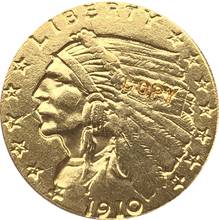 24-K gold plated 1910 $2.5 GOLD Indian Half Eagle Coin Copy 2024 - buy cheap