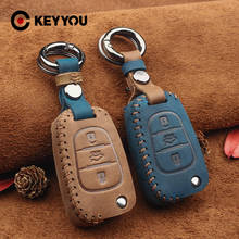 KEYYOU Genuine Leather Key Cover Case Remote For Hyundai I10 I20 I30 IX35 For Kia K2 K5 Rio Sportage Key Hold Buttons New Design 2024 - buy cheap
