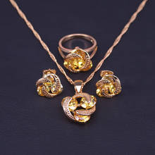 Conjunto de joyería de Color dorado con circonita cúbica amarilla para mujer, aretes de aro, collar, colgante, anillo, regalo de cumpleaños 2024 - compra barato