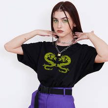 Verão novo gótico verão dragão imprimir manga curta tamanho grande solto punk vintage topos moda harajuku hip hop camiseta feminina 2024 - compre barato