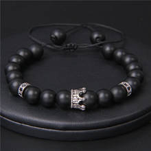 Fashion Crown Bracelet Natural Stone Onyx Beads Bracelet Men CZ King Crown Woven Braided Adjustable Charm Bracelet Jewelry Homme 2024 - buy cheap