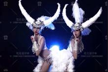 nightclub party show White Feather costumes stage dance women sexy ostrich fur headgear portrait photo singer costume 2024 - buy cheap