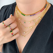 Lindo colar multicamadas dourado com pedras, gargantilha geométrica de cores arco-íris e pendentes, 2019 2024 - compre barato