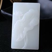 Natural White Hand-carved Chinese Hetian White Jade Lotus Pendant +Rope Necklace 2024 - buy cheap