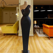 Elegant One Shoulder Black Long Evening Dresses Pearls Satin Floor Length Evening Gowns 2024 - buy cheap