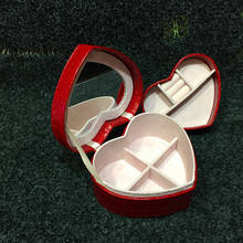 Caixa de armazenamento de jóias portátil em forma de coração caso de viagem de couro do plutônio para compartimentos de anel caixa de jóias com espelho duas camadas 2024 - compre barato
