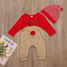 Roupas infantis de natal para meninos e meninas, 2 peças, macacão e chapéu, fantasia de desenho animado para crianças
